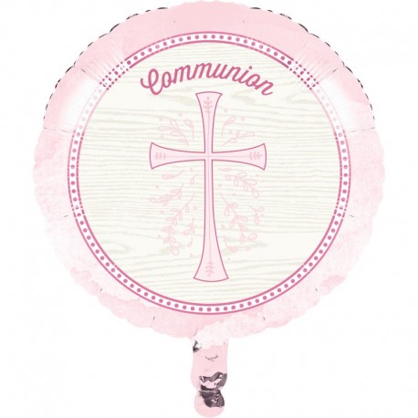 Roze Kruis Communie Folieballon 45 Cm