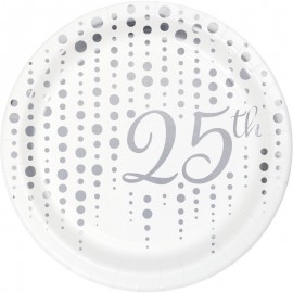 Zilveren Polka Dots Borden 25 jaar - 8 stuks 218 cm