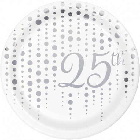 Zilveren Polka Dots Borden 25 jaar - 8 stuks 218 cm