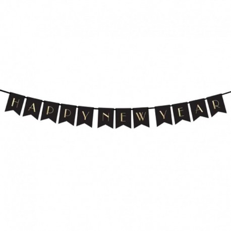 Banner Happy New Year Negro 15 x 170 cm