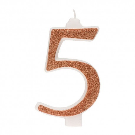 Gouden Glitterkaars nr. 5 - 10 Stuks (13cm)