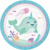 8 Platos Unicornio Ballena 23 cm