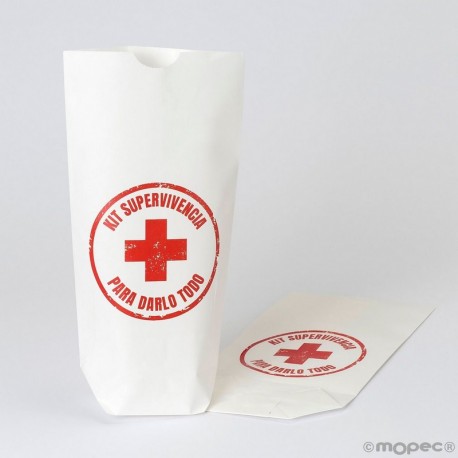 Witte papieren zak Survival Kit 12 x 21 x 21 x 5 cm