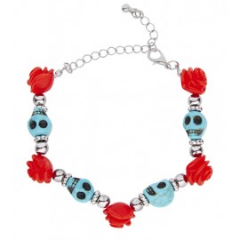 Blauwe en Roze Doodshoofden Armband