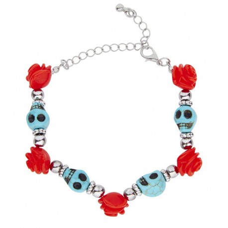 Blauwe en Roze Doodshoofden Armband