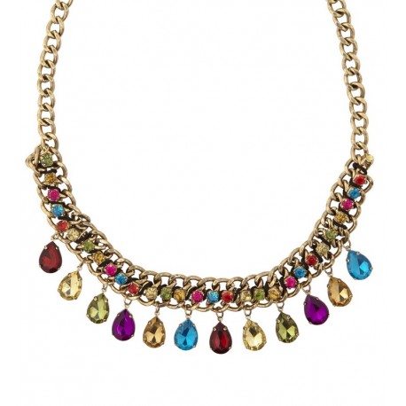 Gouden ketting met gekleurde edelstenen