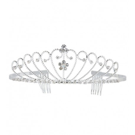 Verzilverde Tiara met Strass steentjes