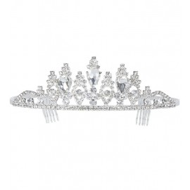 Verzilverde Tiara met Strass steentjes Luxe
