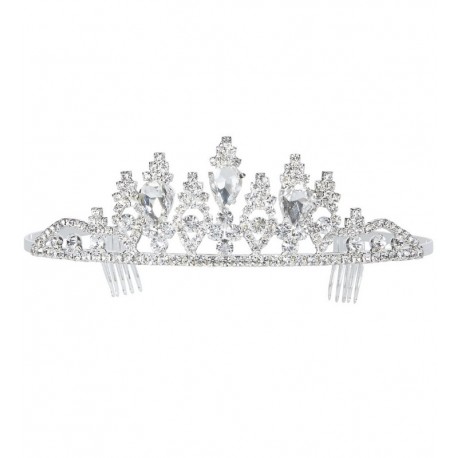 Verzilverde Tiara met Strass steentjes Luxe