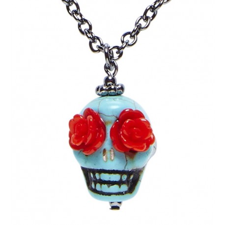 Blauwe Schedel met Roze Ogen Ketting