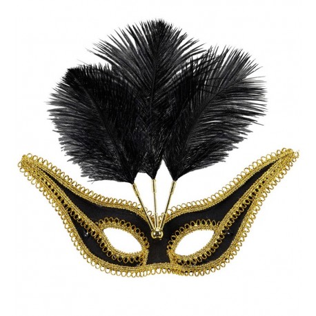 Masker met gouden rand en veren