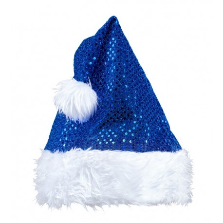 Blauwe kerstmuts met pailletten