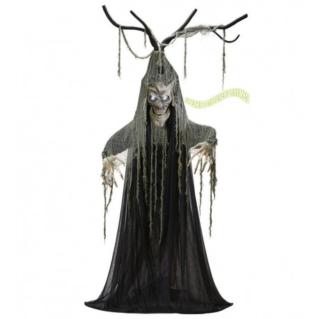 Spookachtige Halloweenboom met bewegende mond, licht en geluid