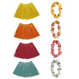 Gebloemde ketting en Raffia Hawaiiaanse minirok