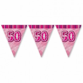 50 jaar Vlaggetje in Roze Glitter