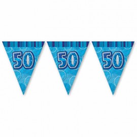 50 jaar Vlaggetje in Blauwe Glitter