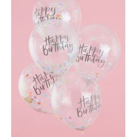 Globos de Confeti Happy Birthday Pastel de 30cm