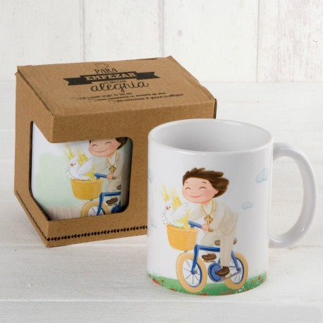 Taza Cerámica Niño Comunión En Bici