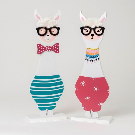 Figura Llama De Madera Con Gafas 31 cm