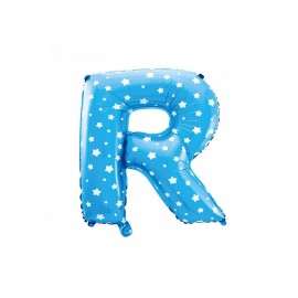 Blauwe folie R letterballon met sterren 40 cm