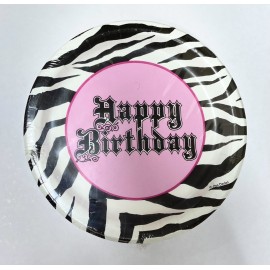 Roze Zebra "Happy Birthday" Bordjes - 8 stuks (18 cm)