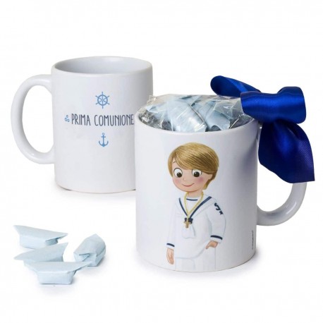 Taza Prima Comunione Marinaio Mano En Bolsillo 7 Caramelos