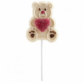 Witte Chocolade Lollies Teddybeer Met Hartgelei 45 Gr