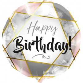 Marmer Folieballon "Happy Birthday" - (45 cm)