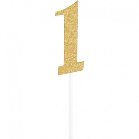 DECORACION PASTEL NUM. 1 ORO GLITTER