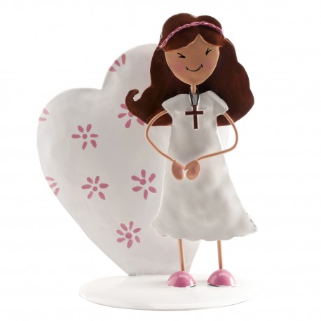 Figura Comunión Niña Metal Corazón 16 Cm