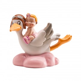 Figura Cigüeña Volando Rosa 10 Cm