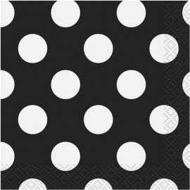 16 Servetten Met Wiite Polka Dots 33 cm