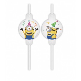 Papieren Minions Rietjes - 4 stuks