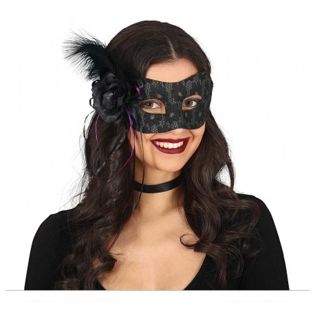 Antifaz Negro Con Pluma