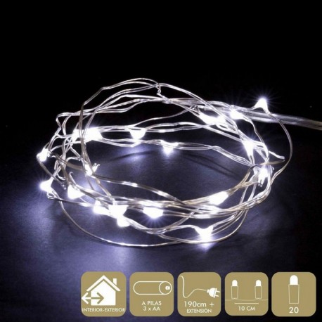 20 witte LED-lampjes 8 functies Lengte: 190 Cm + verlenging tussen de lampjes 10 Cm.