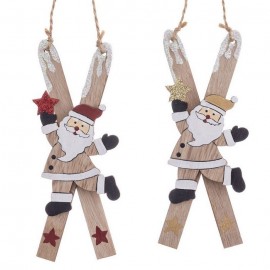 Houten Kerstman Ski Hanger 0.90 X 15 X 5 Cm