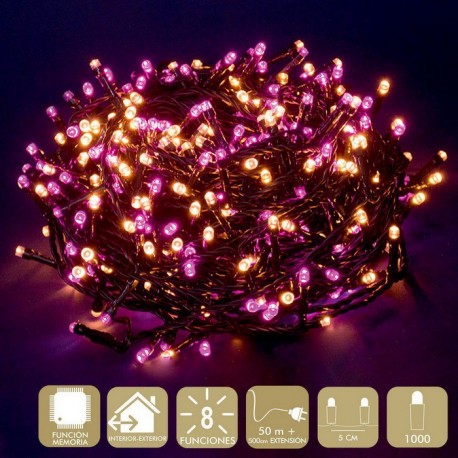 1000 Led verlichting 8 Functies Roze en Gele Ketting 50 Meter