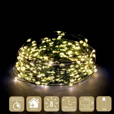 100 Micro Led 8 Functies Warm 1000 Cm Ketting