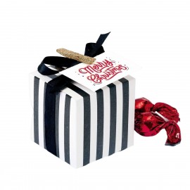Witte doos zwarte strepen met lint en kerstkaart 4 crokichocs