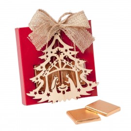 Rode doos 2 Napolitaanse kerststallen en houten hanger boom en kerststal Afmeting 10x10cm