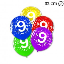 50 Globos Número 9 Redondos 32 cm