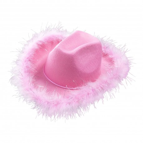 Sombrero de Vaquera Rosa con Plumas